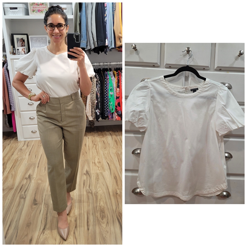 Ann Taylor White Puff-Sleeve Blouse